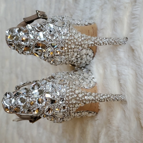 NIB Jimmy Choo Tstrap Rox Nude Crystal Shoes Size 37 - Picture 7 of 11